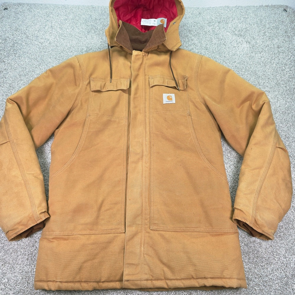 Carhartt CQ196 Arctic Quilt Lined Duck Traditional Coat Brown Mens 40 Tall Hood